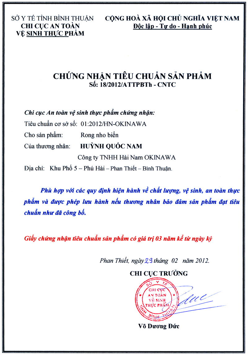 TIÊU CHUẨN SẢN PHẨM